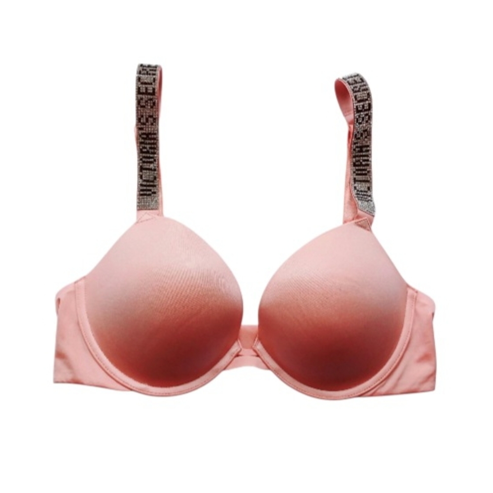 Victoria's Secret Light Coral Push Up Bra with Logo Straps, Size 32D